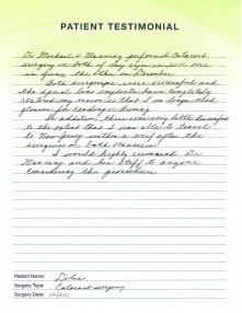 Click to enlarge cataract testimonial.