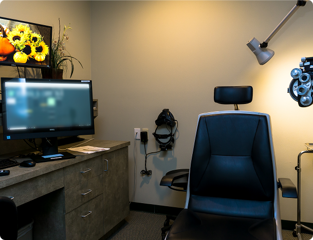 Image of the inside of a beautiful location. a large wall of glasses on the left and a comfortable waiting area to the right. Gulfcoast Eye Care, The Leading Vision Correction Practice for the Tampa Bay and St. Petersburg Areas 