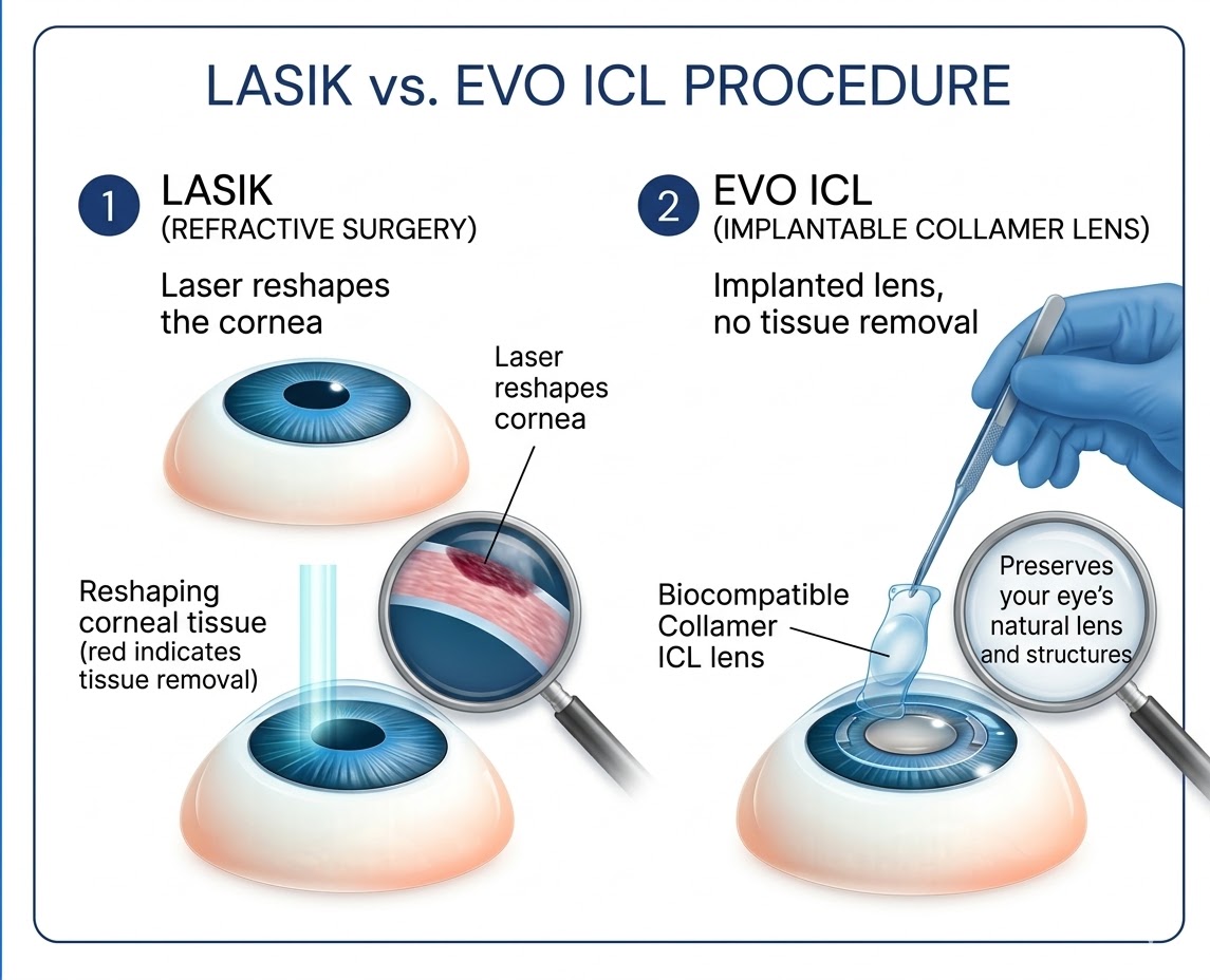 EVO ICL procedure versus Lasik diagram